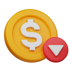 dollar down 3d icon isolated on the transparent background