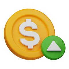 dollar up 3d icon isolated on the transparent background