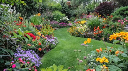Fototapeta premium Gorgeous garden filled with a variety of colorful blooms and greenery