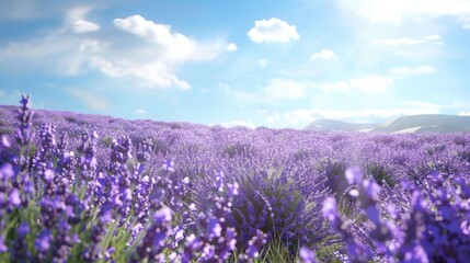 Fototapeta premium Lavender field in full bloom under a sunny, cloudless sky