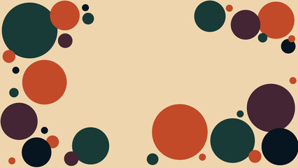 Border with orange, green and deep blue circles on a beige background. Ideal for retro projects, fall themes and decor. Frame and copy space 