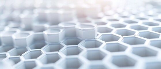 Fototapeta premium Abstract hexagonal pattern in soft light, showcasing a modern and clean design, perfect for backgrounds and technology themes.