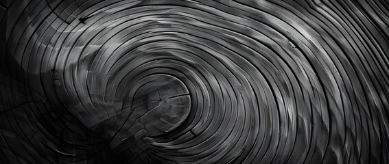 Abstract wood grain background with circular rings and swirls in monochrome grey tones. Abstract wood texture.