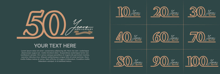 anniversary logotype set vector, brown line color for special day celebration
