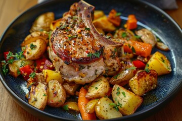 Roasted pork potatoes and veggies
