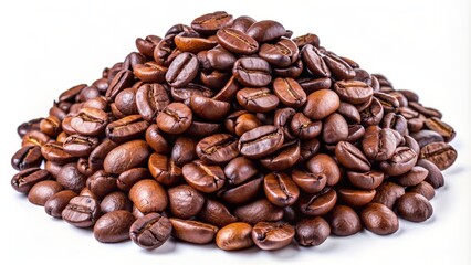 Fototapeta premium Pile of Coffee Beans on White Background, Photography, Close Up, White Background, Food, Coffee Bean, Drink