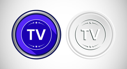 High Definition TV Icon Button Set Design Illustration