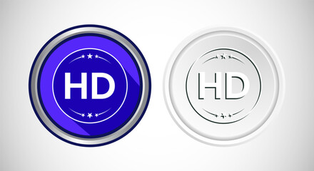 High Definition TV Icon Button Set Design Illustration