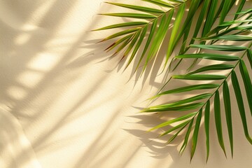 Top view of a palm leaf shadow on sand with room for text