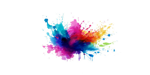 Bright colorful watercolor splash splatter stain brush strokes on white background. Modern vibrant aquarelle spot. Rainbow trendy isolated design on white. Element. Vector watercolor illustration.	