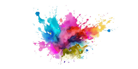 Bright colorful watercolor splash splatter stain brush strokes on white background. Modern vibrant aquarelle spot. Rainbow trendy isolated design on white. Element. Vector watercolor illustration.	