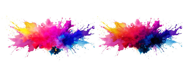 Bright colorful watercolor splash splatter stain brush strokes on white background. Modern vibrant aquarelle spot. Rainbow trendy isolated design on white. Element. Vector watercolor illustration.	