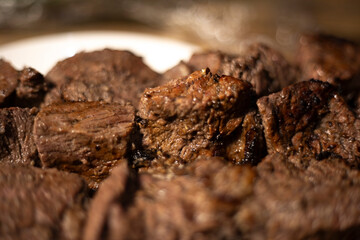 Fried meat. Fatty food. Delicious dinner.