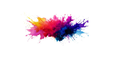 Bright colorful watercolor splash splatter stain brush strokes on white background. Modern vibrant aquarelle spot. Rainbow trendy isolated design on white. Element. Vector watercolor illustration.	