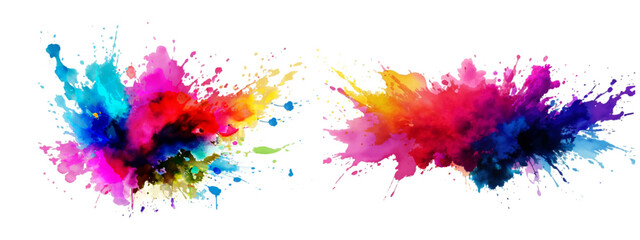 Bright colorful watercolor splash splatter stain brush strokes on white background. Modern vibrant aquarelle spot. Rainbow trendy isolated design on white. Element. Vector watercolor illustration.	