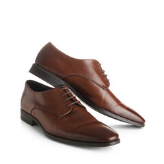 Stylish male leather shoes on white background