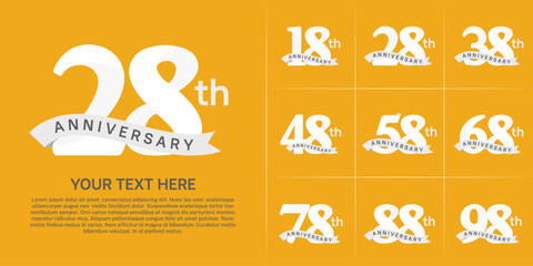 anniversary logotype set vector, white color and white ribbon for special day celebration
