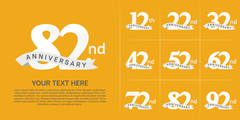 Fototapeta premium anniversary logotype set vector, white color and white ribbon for special day celebration