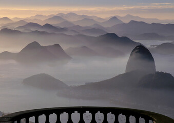 Elevated view of the Guanabara Bay in Rio de Janeiro City, before of the sunrise. RJ, 2013