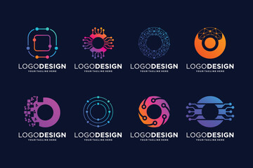 Letter O tech logo design. Digital, connection, and science logo concept