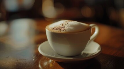 A single serving of cappuccino coffee on a white saucer