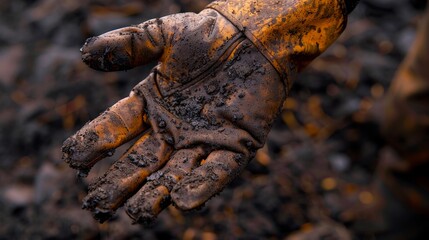 Dirty hand of a miner or worker with soil