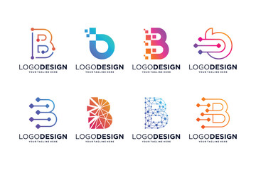 Letter B tech logo design. Digital, connection, and science logo concept
