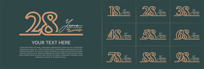 anniversary logotype set vector, brown line color for special day celebration