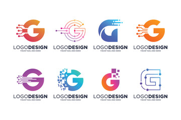 Letter G tech logo design. Digital, connection, and science logo concept