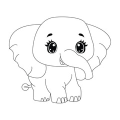 Cute Little Cartoon Baby Elephant For Kids Coloring Page and T-Shirt.