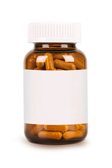 Dairy supplement  bottle with blank label isolated on white background.