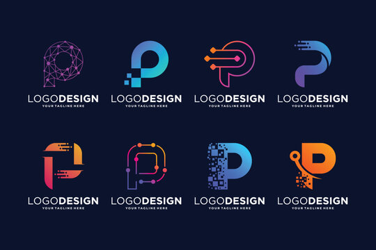 Letter P tech logo design. Digital, connection, and science logo concept