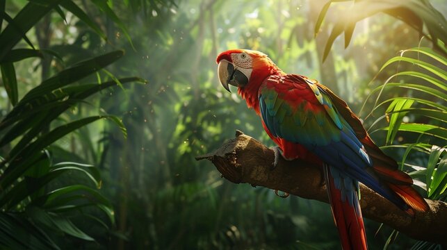A maco parrot in a branch in a forest
