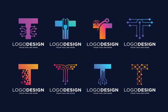 Letter T tech logo design. Digital, connection, and science logo concept