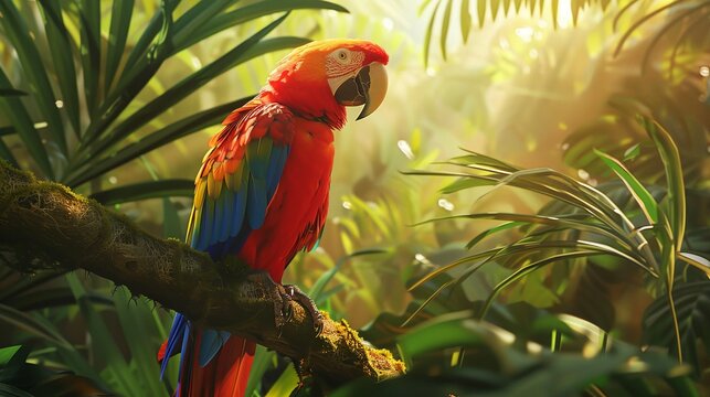 A maco parrot in a branch in a forest
