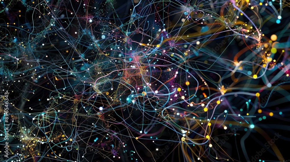 Poster a high-resolution image of a network of interconnected nodes and data streams.