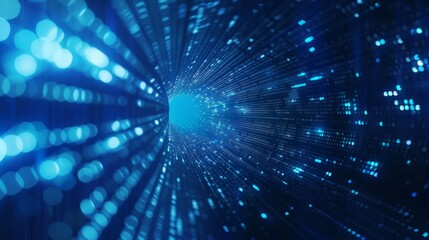 A mesmerizing tunnel of glowing blue lights creating a futuristic and dynamic visual effect.