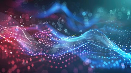 A high-tech background featuring digital waves and communication symbols.