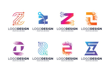 Letter Z tech logo design. Digital, connection, and science logo concept