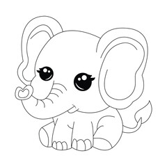 Line Art of Cute Cartoon Baby Elephant For Kids Coloring Page and T-Shirt.