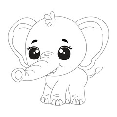 Line Art of Cute Baby Elephant For Kids Coloring Page and T-Shirt.