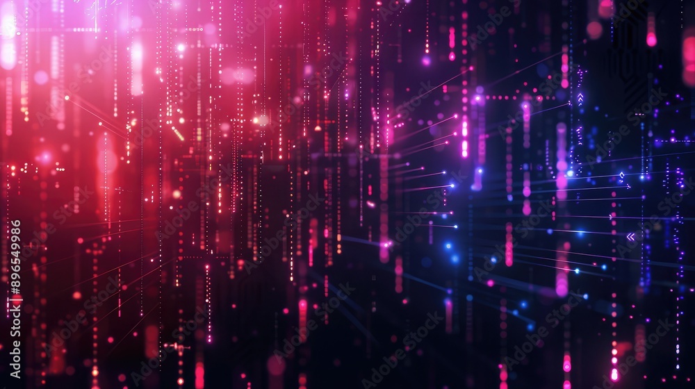 Poster an abstract background with a digital matrix of glowing lines and data symbols.