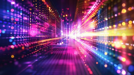 Obraz premium An abstract background with a digital grid and bright, colorful lights.