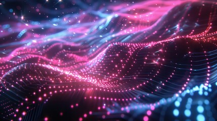 Naklejka premium An abstract digital matrix with flowing lines and bright dots.