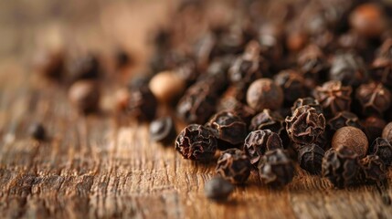 Obraz premium Close up of peppercorn on wooden table