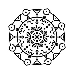 Simple mandala with black color, beautiful line shape doodle that that inspired by wheel and workshop tools, vintage that can be use for social media, wallpaper, e.t.c