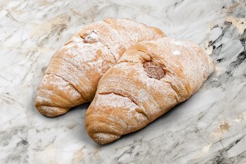 A croissant, tasty delicious sweet pastry baked in oven