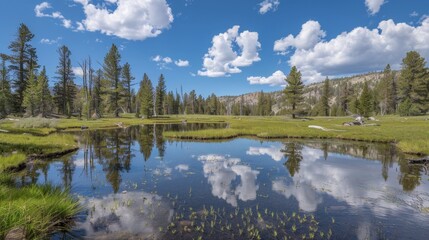 Serene Pond in a Mountain Forest.