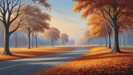 Scenic Autumn Road with Colorful Fall Foliage