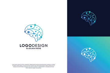 Brain tech logo design with connection concept